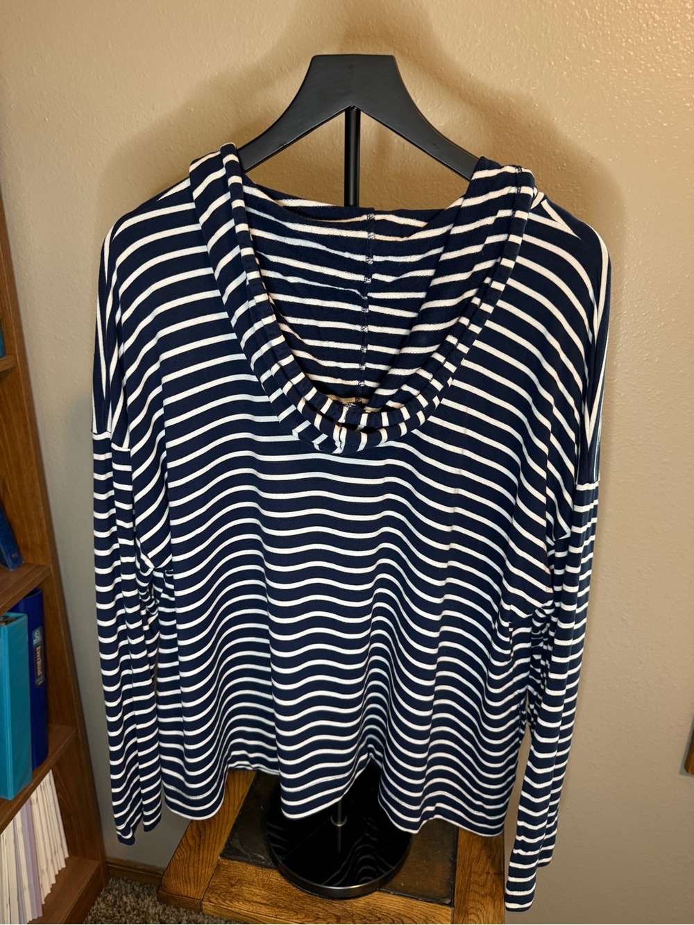 Women’s Buffalo David Bitton Navy and White Striped Hooded Top - Picture 2 of 5